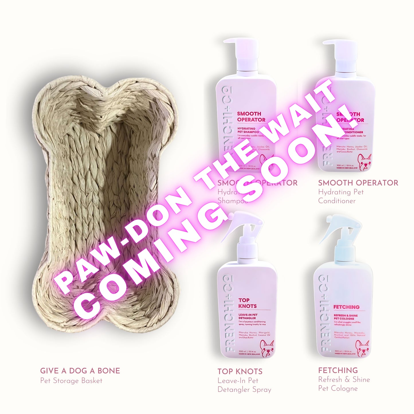 SMOOTH OPERATOR | BONE BASKET GIFT PACK Hydrating Pet Shampoo, Conditioner. Detangler, Cologne